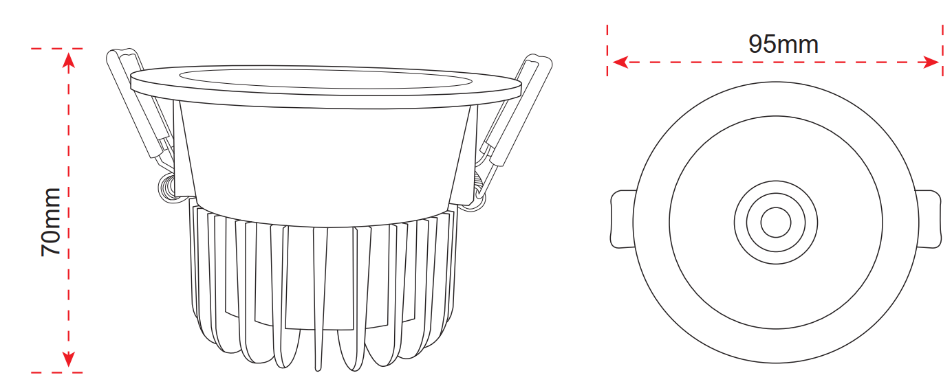 Recessed Dimmable Downlight    (10W,3000K,800lm, Ø95*H70mm, Cutout 85mm, IP20, Beam Angle 36°, DALI Dimming) 3