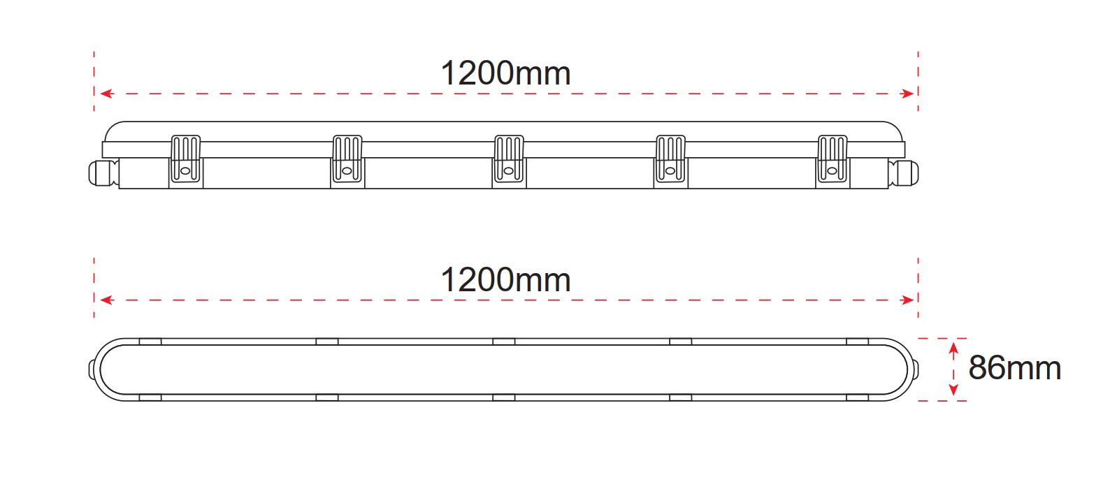 Tri-proof Light   (2*20W, 4000K, 2*2000lm, L1200xW86xH75mm,IP65) 1
